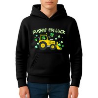 Funny St Patricks Day Pushin My Luck Bulldozer Kids Hoodie