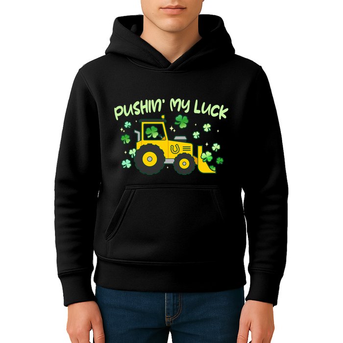 Funny St Patricks Day Pushin My Luck Bulldozer Kids Hoodie