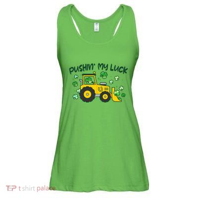 Funny St Patricks Day Pushin My Luck Bulldozer Ladies Essential Flowy Tank