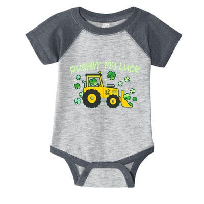 Funny St Patricks Day Pushin My Luck Bulldozer Infant Baby Jersey Bodysuit