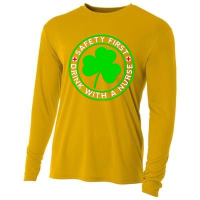 Funny St Patricks Day Safety First With A Nurse Funny Gift Cooling Performance Long Sleeve Crew