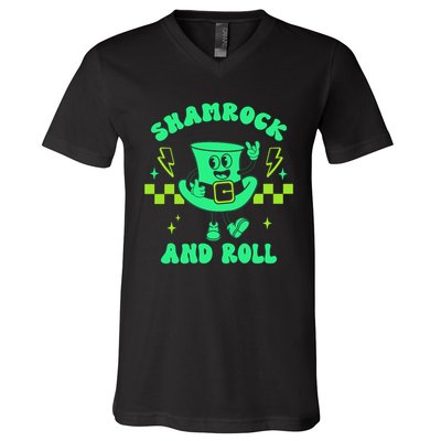 Funny St Patricks Day Shamrock and Roll V-Neck T-Shirt