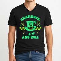 Funny St Patricks Day Shamrock and Roll V-Neck T-Shirt