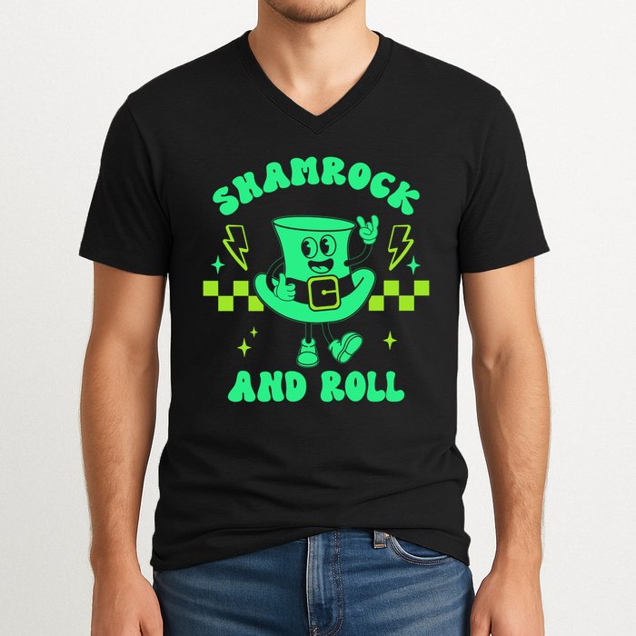 Funny St Patricks Day Shamrock and Roll V-Neck T-Shirt