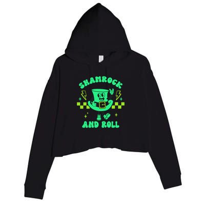 Funny St Patricks Day Shamrock and Roll Crop Fleece Hoodie