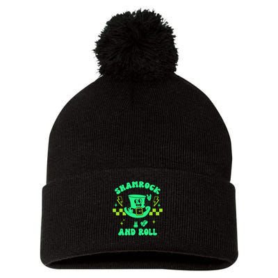 Funny St Patricks Day Shamrock and Roll Pom Pom 12in Knit Beanie