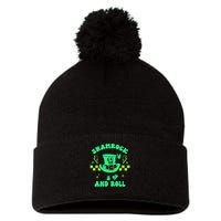 Funny St Patricks Day Shamrock and Roll Pom Pom 12in Knit Beanie