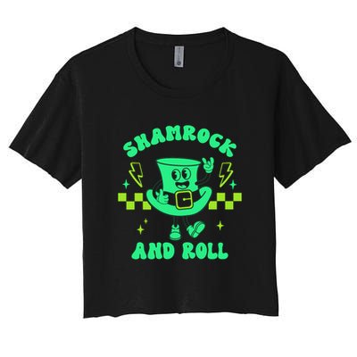 Funny St Patricks Day Shamrock and Roll Crop Top