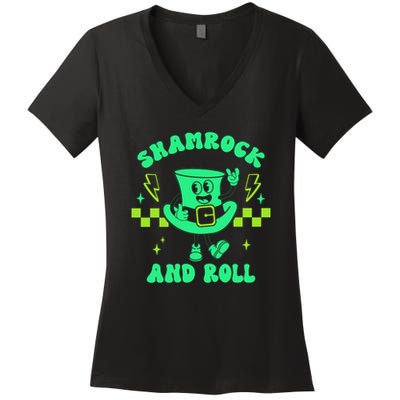 Funny St Patricks Day Shamrock and Roll Women's V-Neck T-Shirt