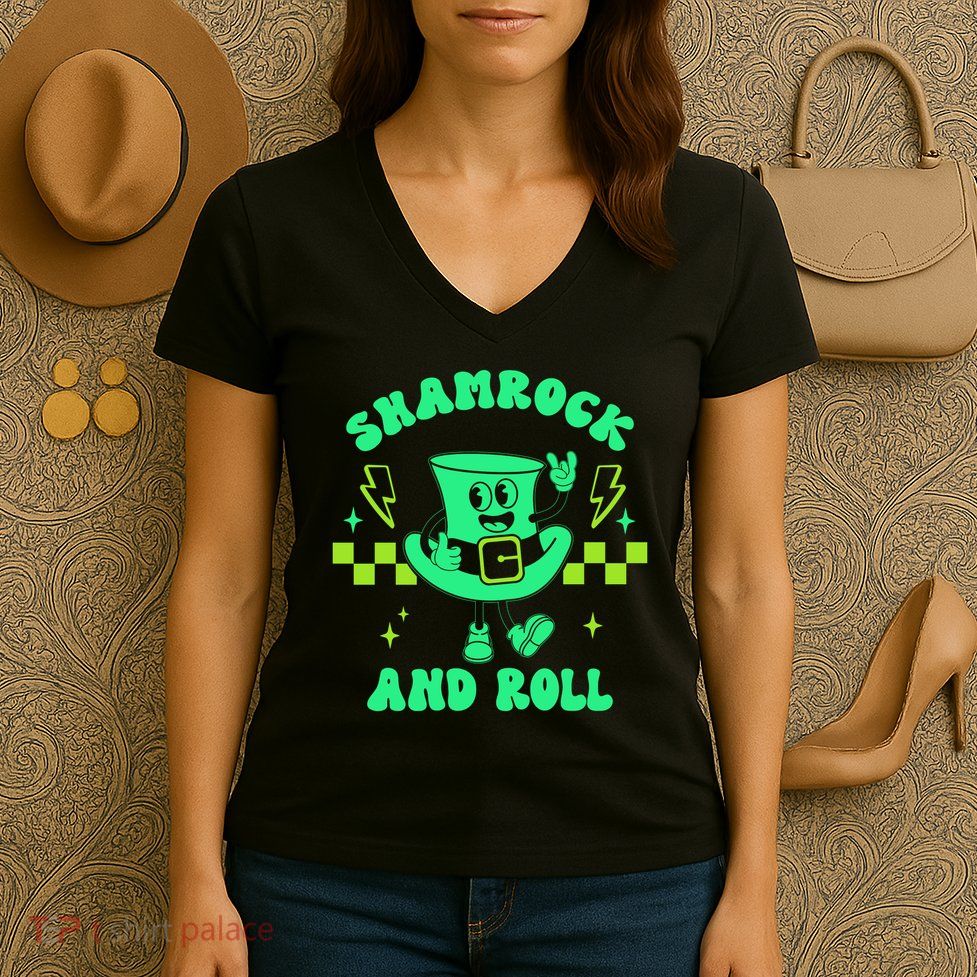 Funny St Patricks Day Shamrock and Roll Women's V-Neck T-Shirt