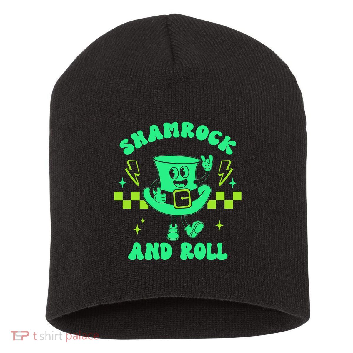 Funny St Patricks Day Shamrock and Roll Short Acrylic Beanie