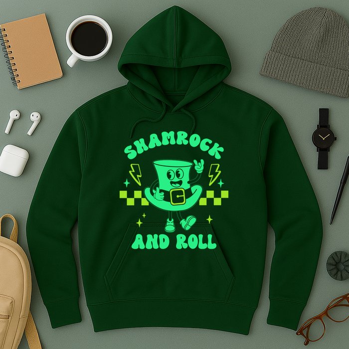 Funny St Patricks Day Shamrock and Roll Hoodie