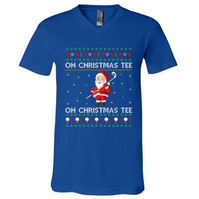 Funny Santa Playing Golf Sports Ugly Golf Christmas Gift V-Neck T-Shirt