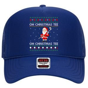 Funny Santa Playing Golf Sports Ugly Golf Christmas Gift High Crown Mesh Back Trucker Hat