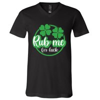 Funny St Patricks Day Rub Me For Luck V-Neck T-Shirt