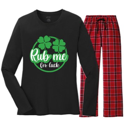 Funny St Patricks Day Rub Me For Luck Women's Long Sleeve Flannel Pajama Set 