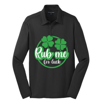 Funny St Patricks Day Rub Me For Luck Silk Touch Performance Long Sleeve Polo