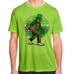 Funny St Patrick's Day Leprechaun Sasquatch With Beer Adult ChromaSoft Performance T-Shirt