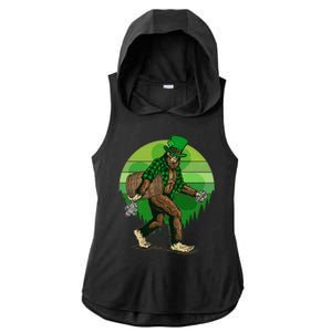 Funny St Patrick's Day Leprechaun Sasquatch With Beer Ladies PosiCharge Tri-Blend Wicking Draft Hoodie Tank