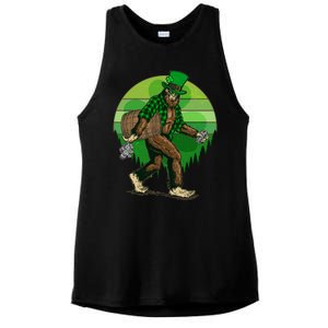 Funny St Patrick's Day Leprechaun Sasquatch With Beer Ladies PosiCharge Tri-Blend Wicking Tank