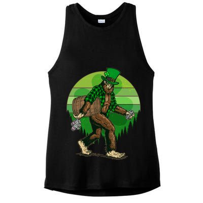 Funny St Patrick's Day Leprechaun Sasquatch With Beer Ladies PosiCharge Tri-Blend Wicking Tank