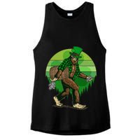 Funny St Patrick's Day Leprechaun Sasquatch With Beer Ladies PosiCharge Tri-Blend Wicking Tank