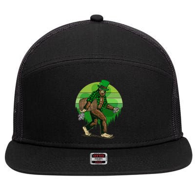 Funny St Patrick's Day Leprechaun Sasquatch With Beer 7 Panel Mesh Trucker Snapback Hat