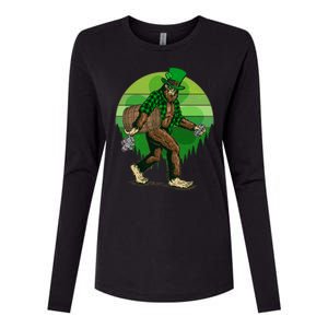 Funny St Patrick's Day Leprechaun Sasquatch With Beer Womens Cotton Relaxed Long Sleeve T-Shirt