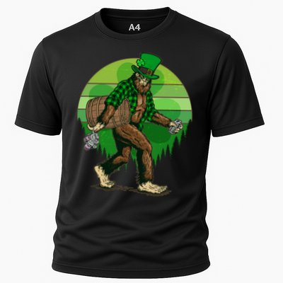 Funny St Patrick's Day Leprechaun Sasquatch With Beer Performance Shirt