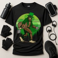 Funny St Patrick's Day Leprechaun Sasquatch With Beer Performance Shirt