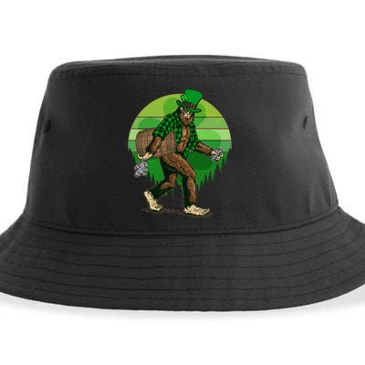 Funny St Patrick's Day Leprechaun Sasquatch With Beer Sustainable Bucket Hat