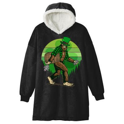 Funny St Patrick's Day Leprechaun Sasquatch With Beer Hooded Wearable Blanket