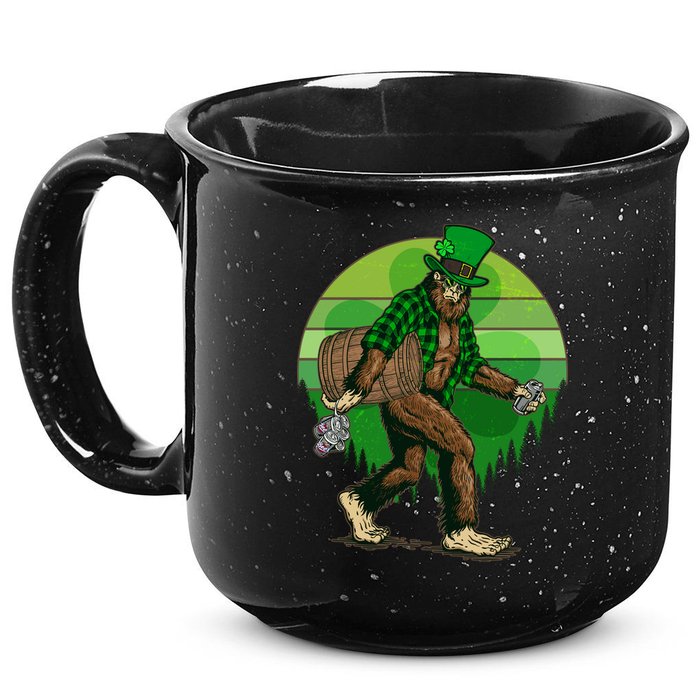 Funny St Patrick's Day Leprechaun Sasquatch With Beer 15oz Campfire Ceramic Mug