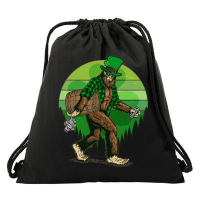 Funny St Patrick's Day Leprechaun Sasquatch With Beer Drawstring Bag