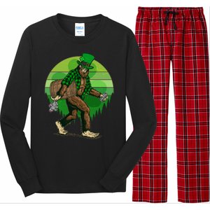 Funny St Patrick's Day Leprechaun Sasquatch With Beer Long Sleeve Pajama Set