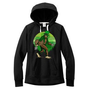 Funny St Patrick's Day Leprechaun Sasquatch With Beer Women's Fleece Hoodie