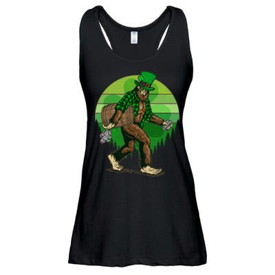 Funny St Patrick's Day Leprechaun Sasquatch With Beer Ladies Essential Flowy Tank
