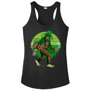 Funny St Patrick's Day Leprechaun Sasquatch With Beer Ladies PosiCharge Competitor Racerback Tank