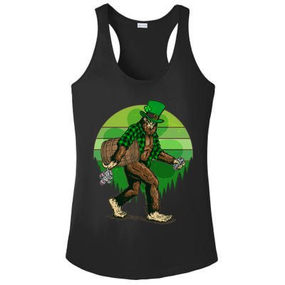 Funny St Patrick's Day Leprechaun Sasquatch With Beer Ladies PosiCharge Competitor Racerback Tank