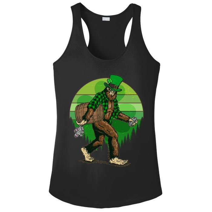 Funny St Patrick's Day Leprechaun Sasquatch With Beer Ladies PosiCharge Competitor Racerback Tank
