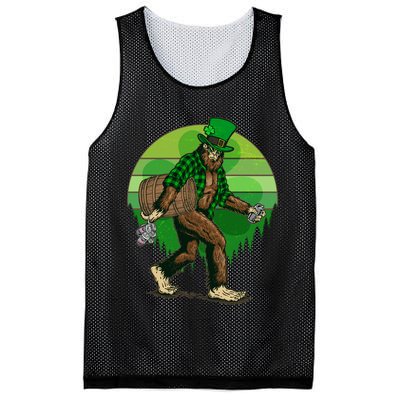 Funny St Patrick's Day Leprechaun Sasquatch With Beer Mesh Reversible Basketball Jersey Tank