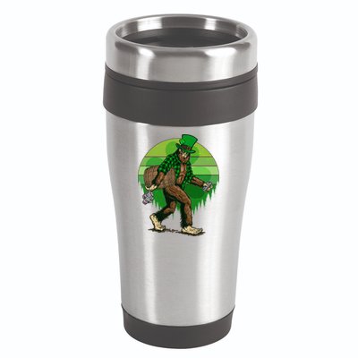 Funny St Patrick's Day Leprechaun Sasquatch With Beer 16oz Travel Tumbler