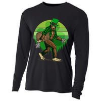 Funny St Patrick's Day Leprechaun Sasquatch With Beer Cooling Performance Long Sleeve Crew