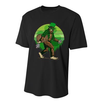 Funny St Patrick's Day Leprechaun Sasquatch With Beer Youth Performance Sprint T-Shirt