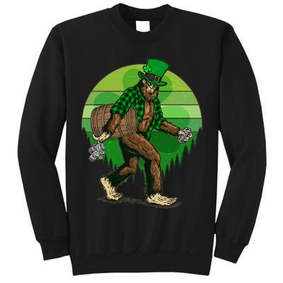 Funny St Patrick's Day Leprechaun Sasquatch With Beer Tall Sweatshirt
