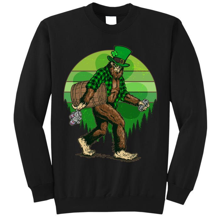 Funny St Patrick's Day Leprechaun Sasquatch With Beer Tall Sweatshirt