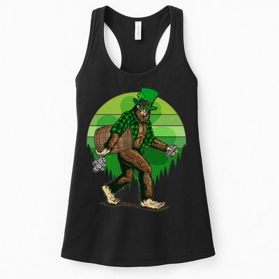 Funny St Patrick's Day Leprechaun Sasquatch With Beer Womens Tank Top