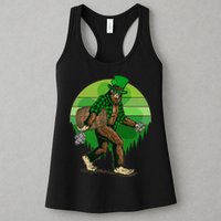 Funny St Patrick's Day Leprechaun Sasquatch With Beer Womens Tank Top