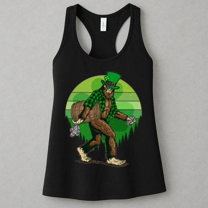 Funny St Patrick's Day Leprechaun Sasquatch With Beer Womens Tank Top