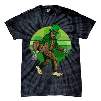 Funny St Patrick's Day Leprechaun Sasquatch With Beer Tie-Dye T-Shirt